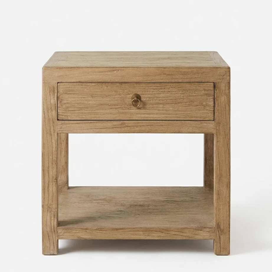 Distressed Solid Wood Nightstand In A Light Wood Tone