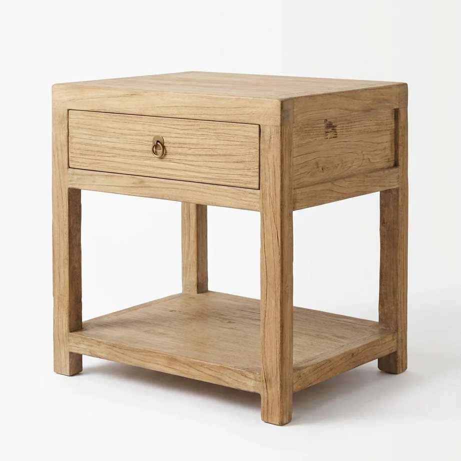 Distressed Solid Wood Nightstand In A Light Wood Tone