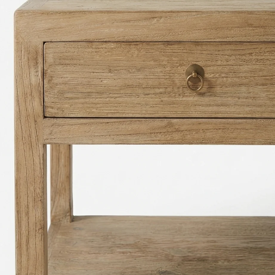 Distressed Solid Wood Nightstand In A Light Wood Tone