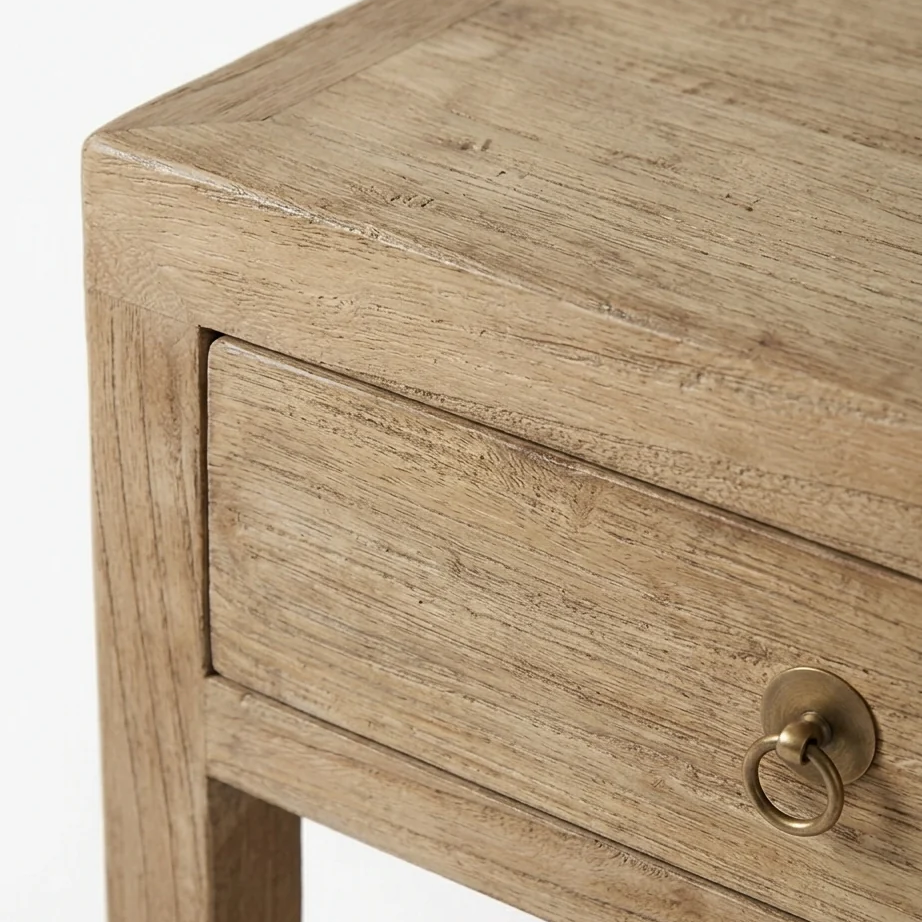 Distressed Solid Wood Nightstand In A Light Wood Tone