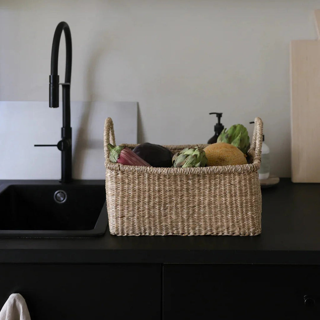 Natural Colored Woven Storage Basket With Handles