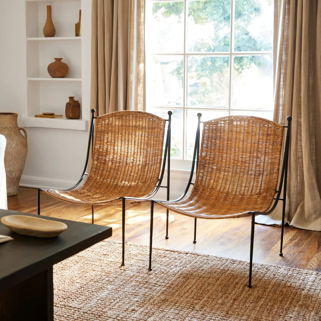 Natural Rattan and Wrought Iron Leisure Chair