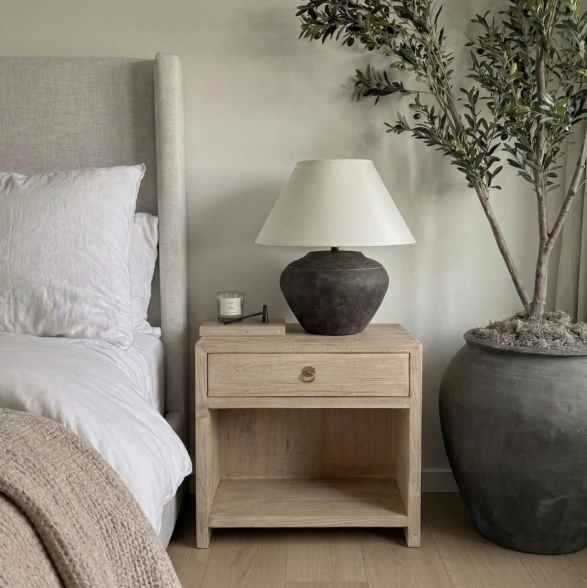Open Shelf Bedside Cabinet With A Single Drawer