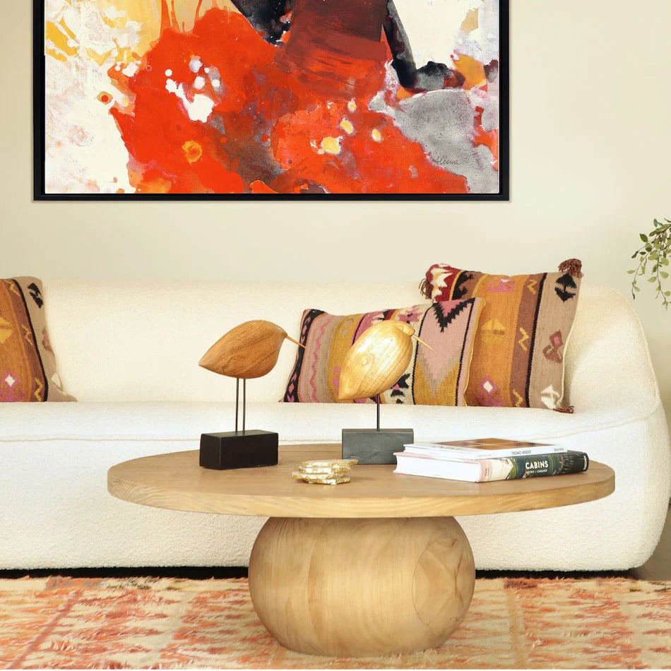 Solid Wood Round Coffee Table With A Spherical Base