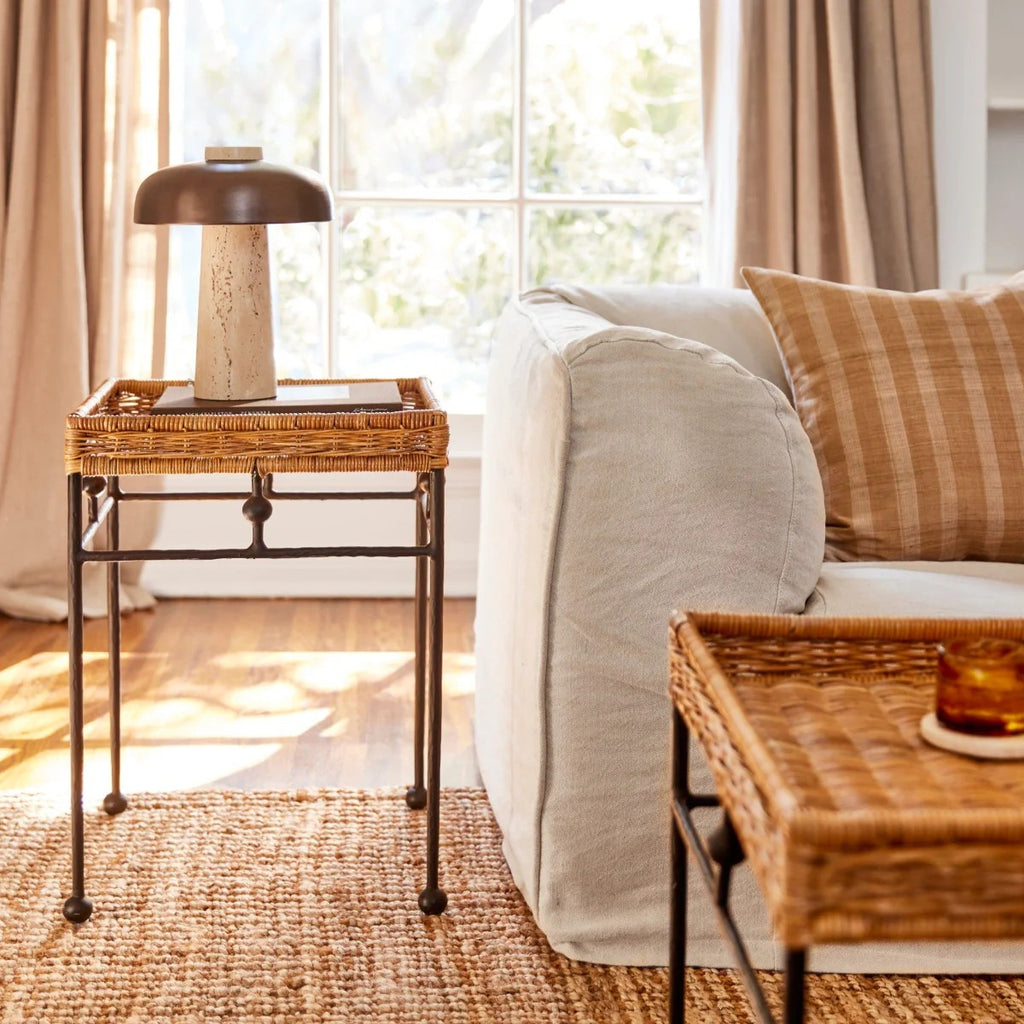 Square Rattan Wrought Iron Small Side Table